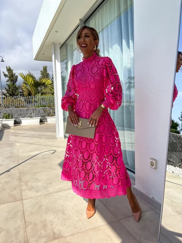Robe midi élégante en dentelle pour femme