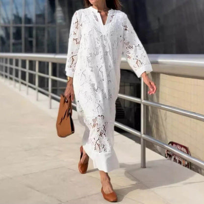 Robe midi en dentelle à col en V pour femme