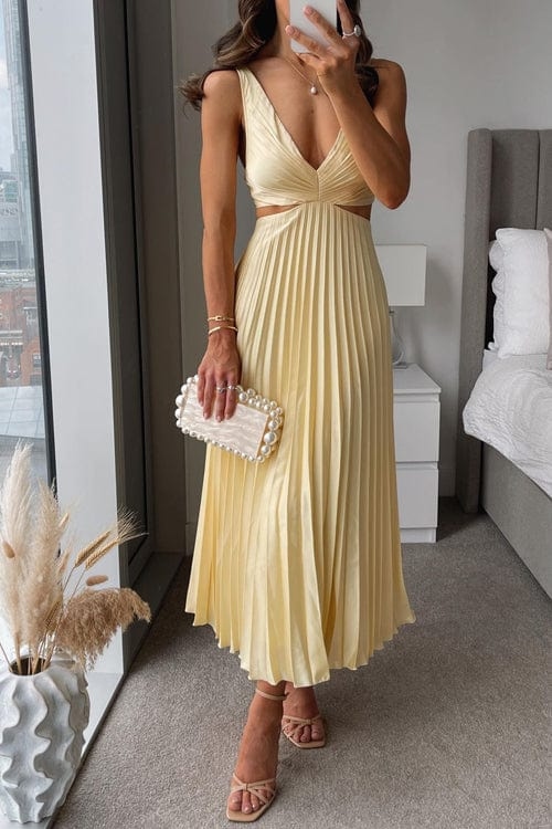Robe midi évasée à col en V pour femme