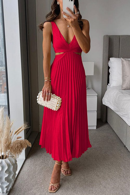 Robe midi évasée à col en V pour femme