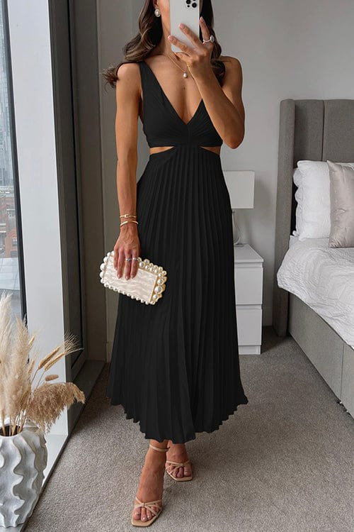 Robe midi évasée à col en V pour femme