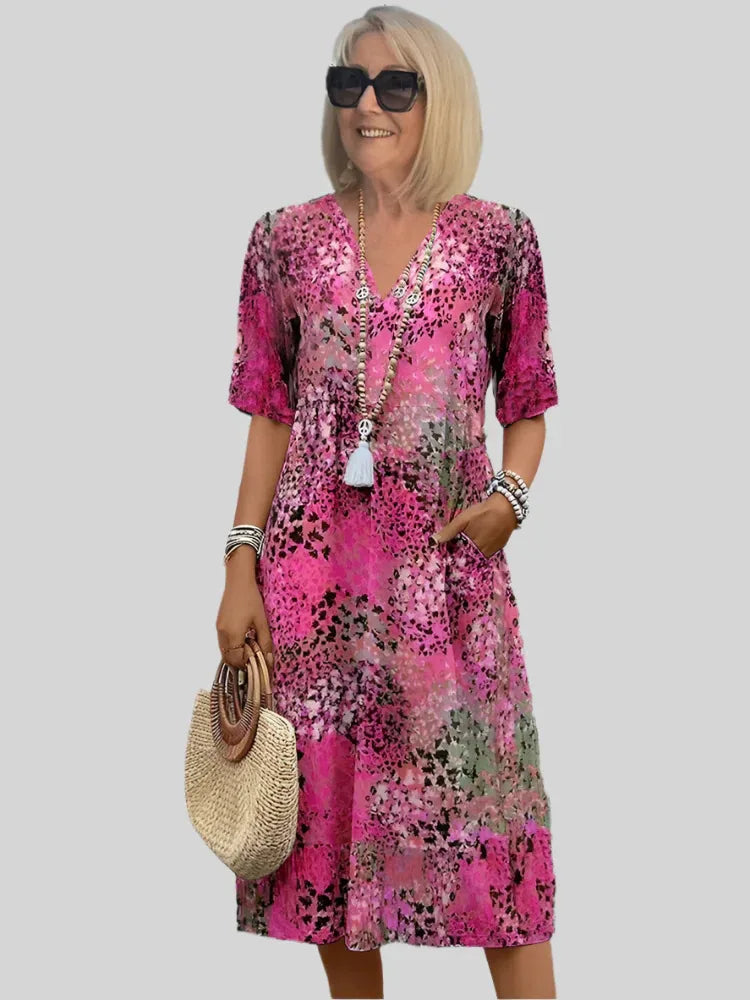 Robe midi évasée à col V pour femme