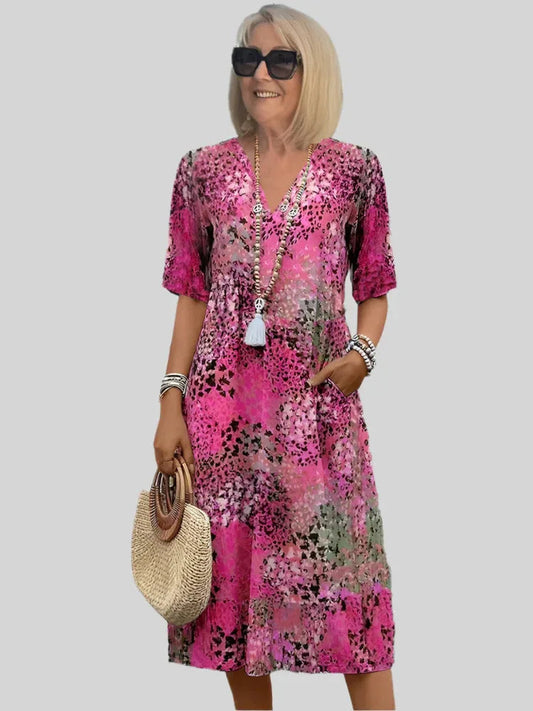 Robe midi évasée à col V pour femme