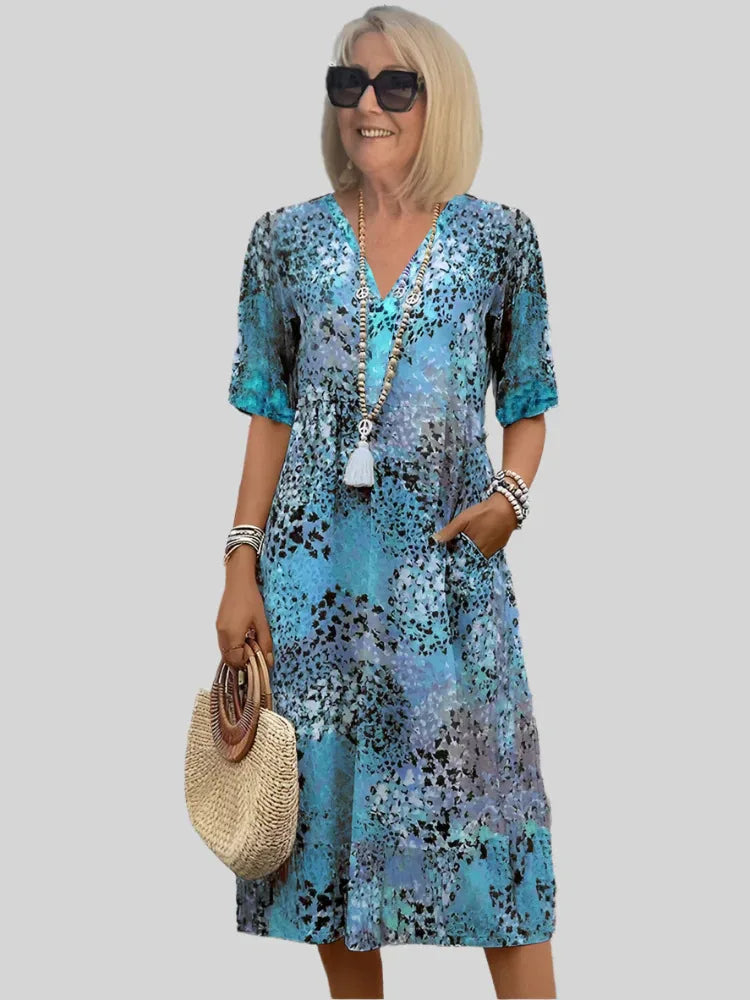 Robe midi évasée à col V pour femme