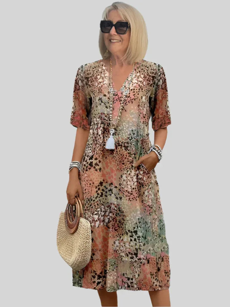 Robe midi évasée à col V pour femme