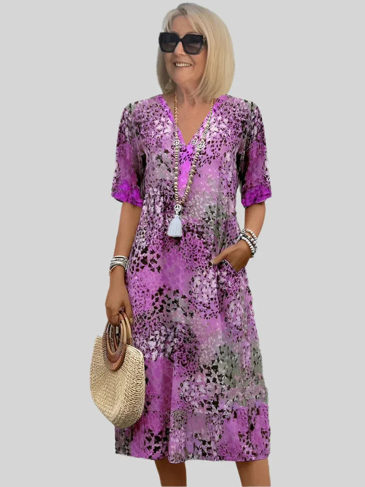 Robe midi évasée à col V pour femme