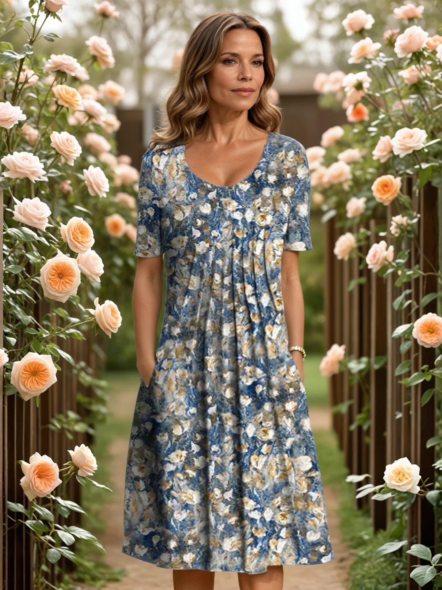 Robe midi évasée à fleurs à encolure en V pour femme