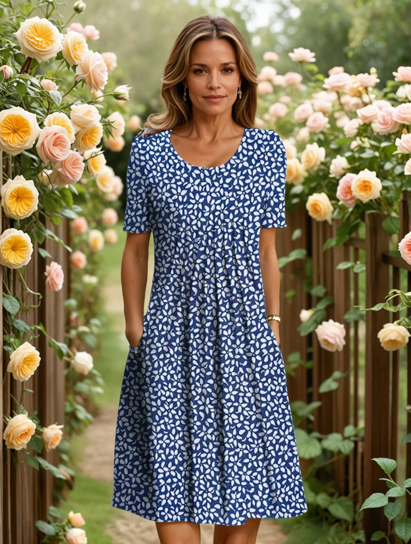 Robe midi évasée à fleurs à encolure en V pour femme