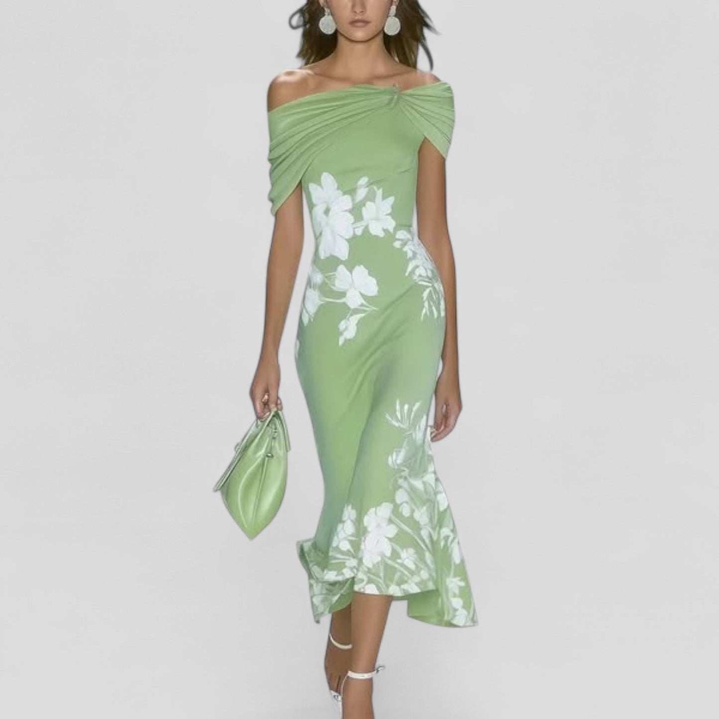 Robe midi fleurie à épaules dénudées pour femme