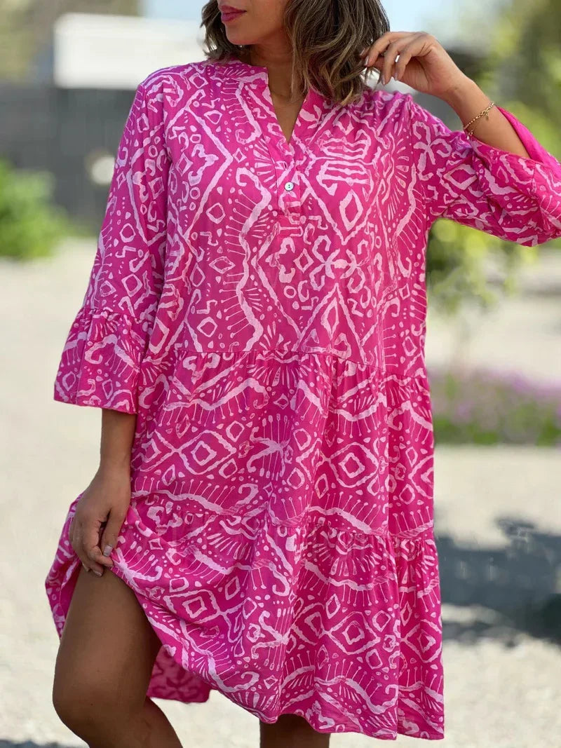 Robe midi imprimée à volants pour femme