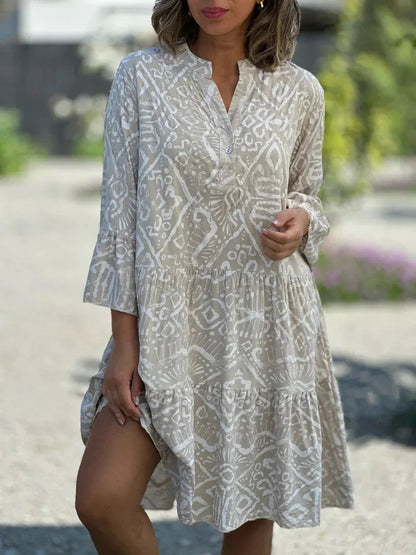 Robe midi imprimée à volants pour femme