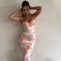 Robe midi moulante à fleurs pour femme