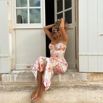 Robe midi moulante à fleurs pour femme