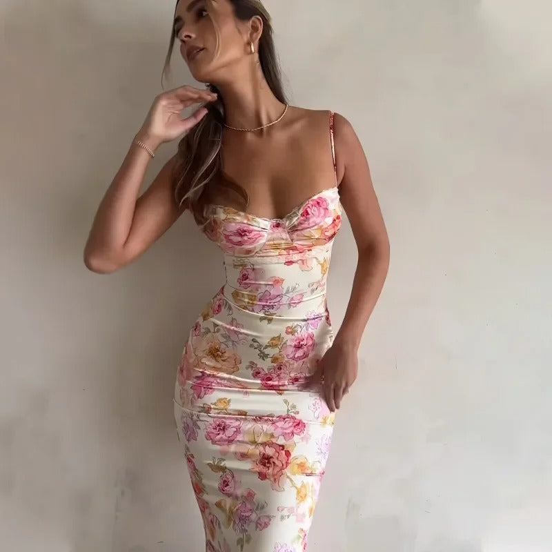 Robe midi moulante à fleurs pour femme