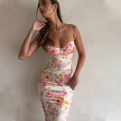 Robe midi moulante à fleurs pour femme