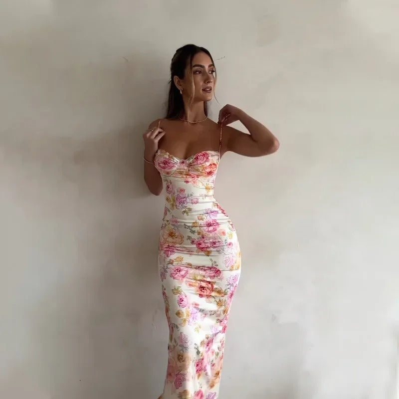 Robe midi moulante à fleurs pour femme