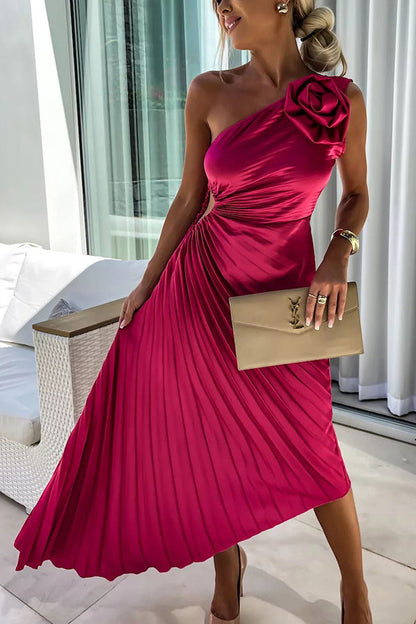 Robe midi plissée à une épaule pour femme