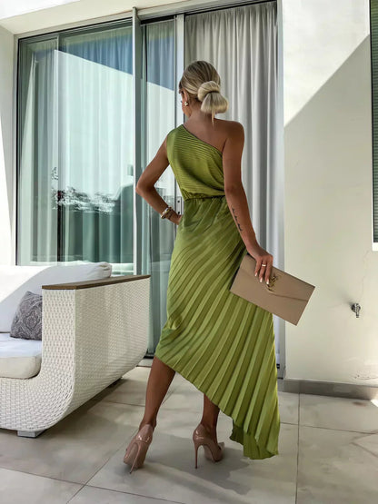 Robe midi plissée à une épaule pour femme