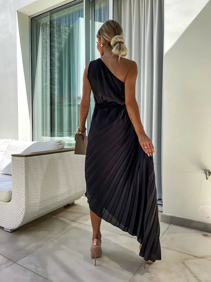 Robe midi plissée à une épaule pour femme