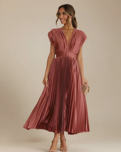 Robe midi plissée pour femme, coupe cintrée et évasée