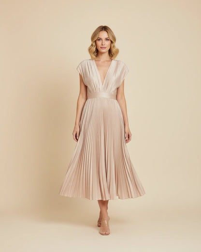 Robe midi plissée pour femme, coupe cintrée et évasée