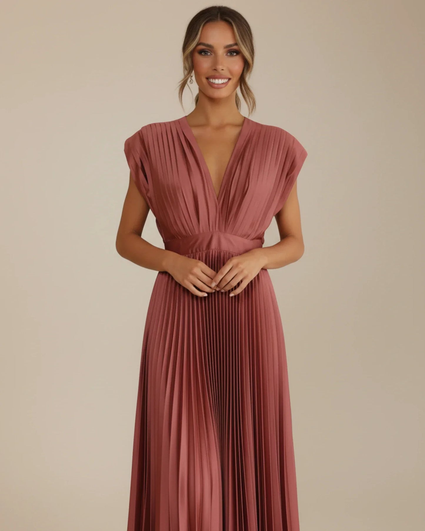 Robe midi plissée pour femme, coupe cintrée et évasée