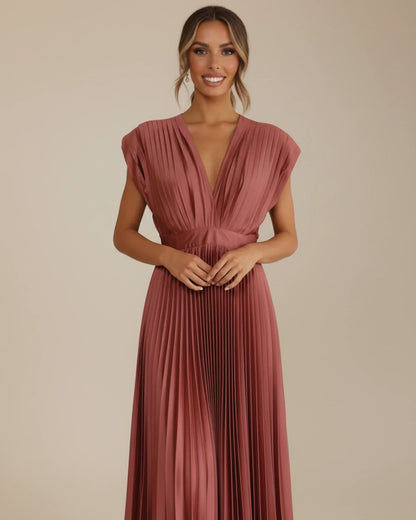Robe midi plissée pour femme, coupe cintrée et évasée