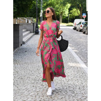 Robe midi portefeuille à col en V pour femme