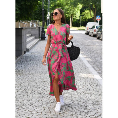 Robe midi portefeuille à col en V pour femme