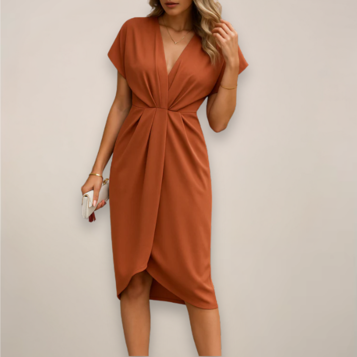 Robe midi portefeuille à col en V pour femme