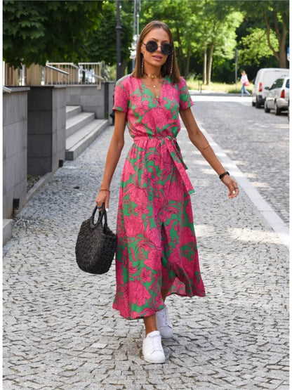 Robe midi portefeuille à col en V pour femme