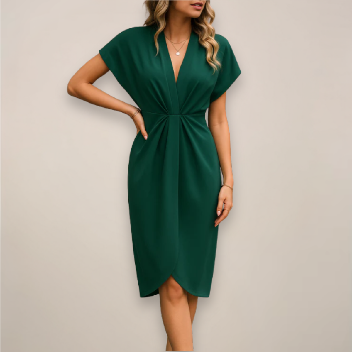 Robe midi portefeuille à col en V pour femme