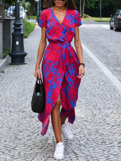 Robe midi portefeuille à fleurs pour femme