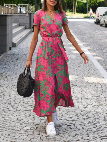 Robe midi portefeuille à fleurs pour femme