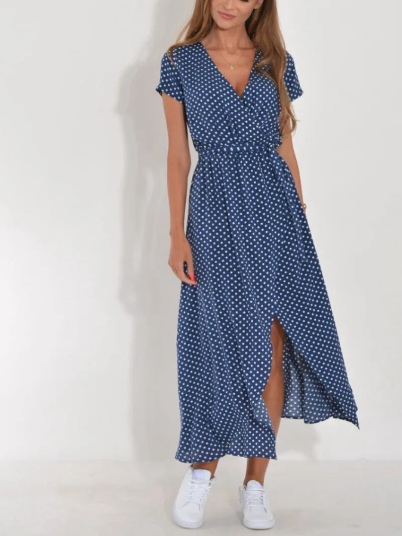 Robe midi portefeuille à fleurs pour femme