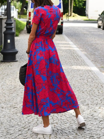 Robe midi portefeuille à fleurs pour femme