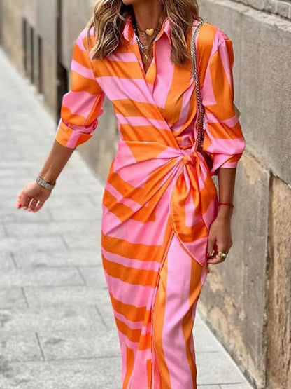Robe midi portefeuille à rayures pour femme