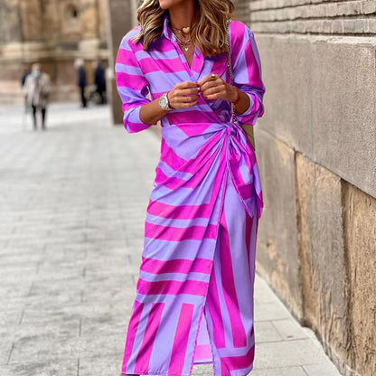 Robe midi portefeuille à rayures pour femme