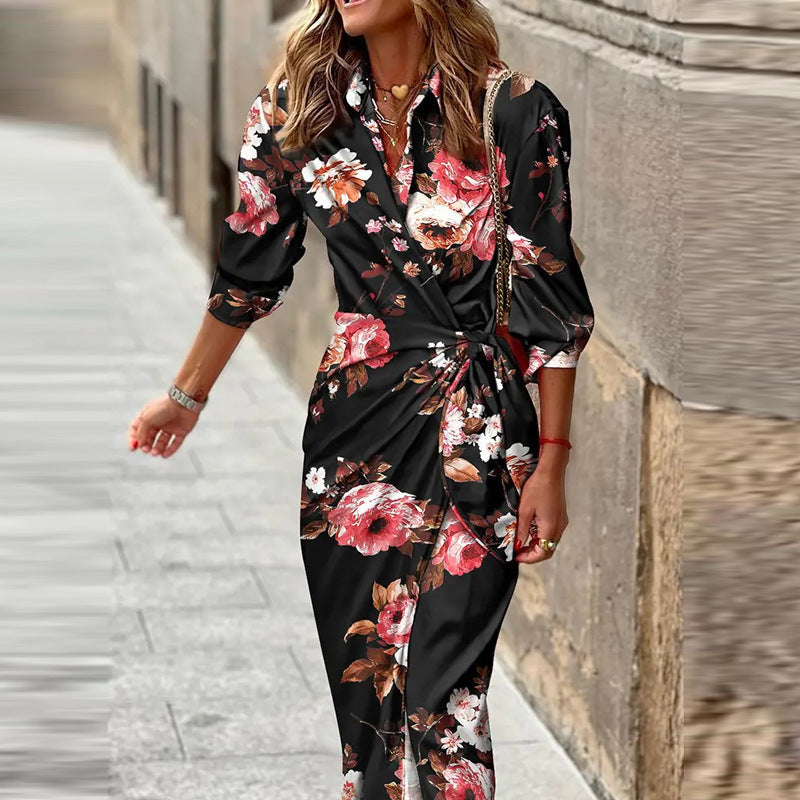 Robe midi portefeuille à rayures pour femme