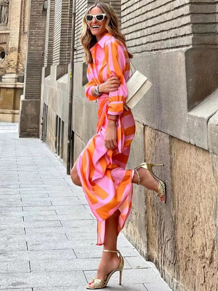 Robe midi portefeuille à rayures pour femme
