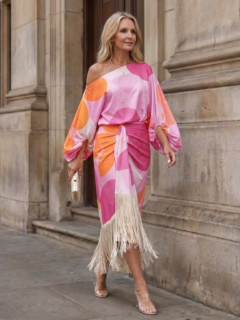 Robe midi portefeuille à une épaule pour femme