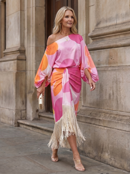 Robe midi portefeuille à une épaule pour femme