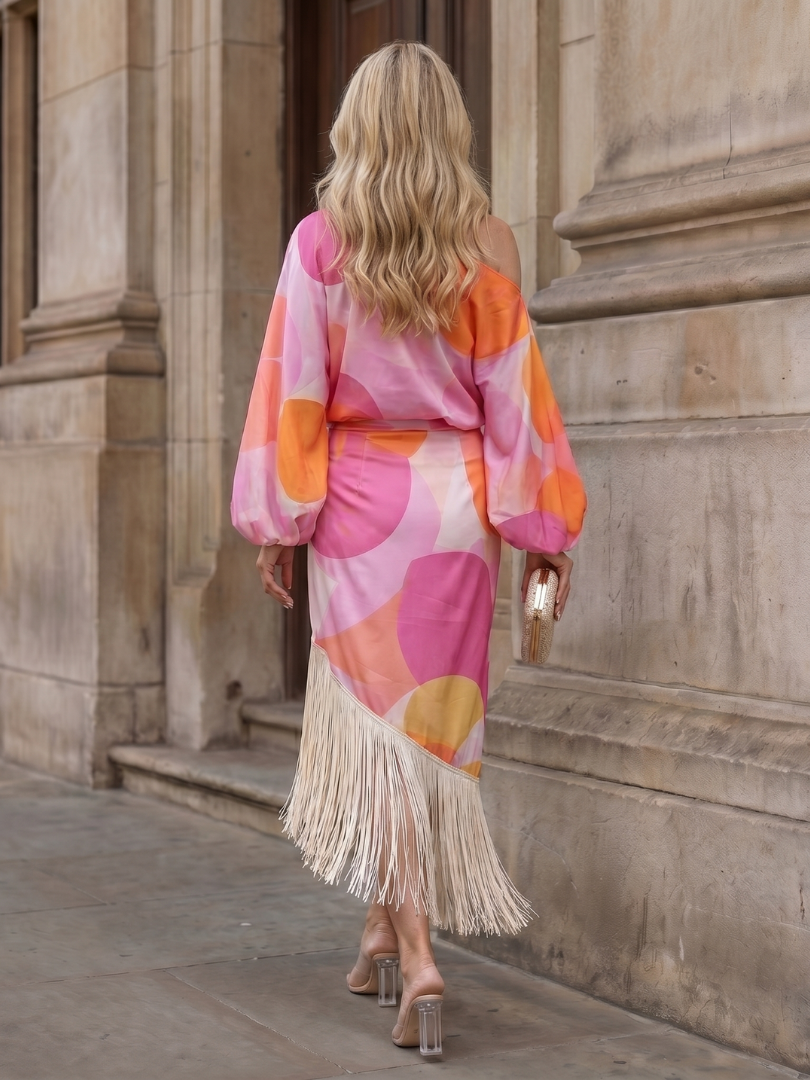 Robe midi portefeuille à une épaule pour femme