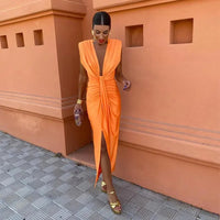 Robe midi sans manches à col en V