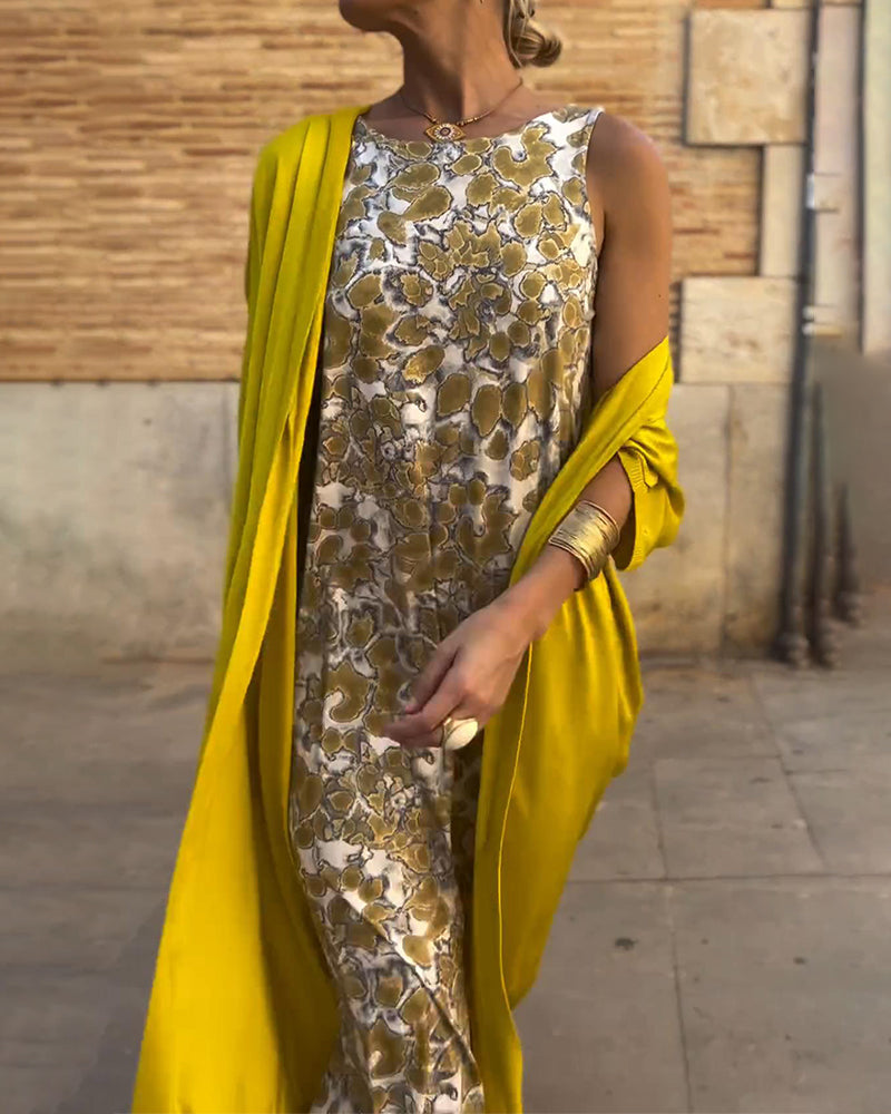 Robe midi sans manches à imprimé floral pour femme