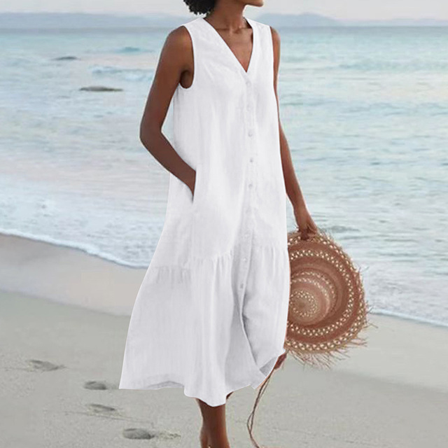Robe midi sans manches pour femme