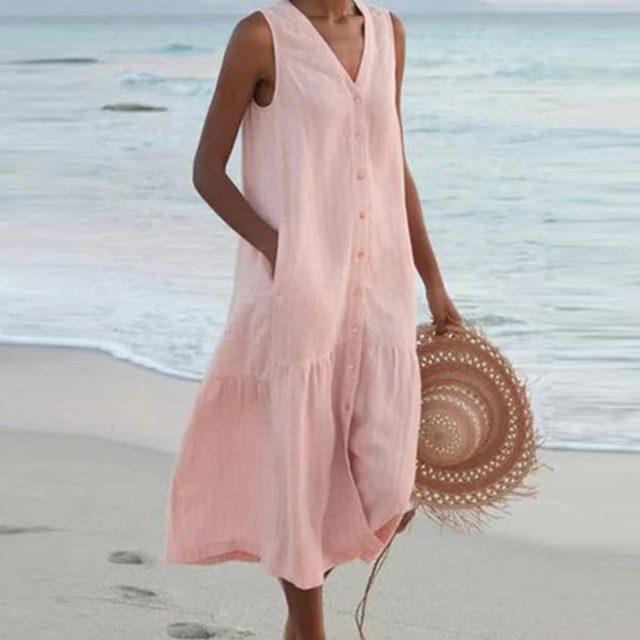 Robe midi sans manches pour femme