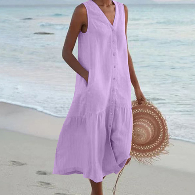 Robe midi sans manches pour femme