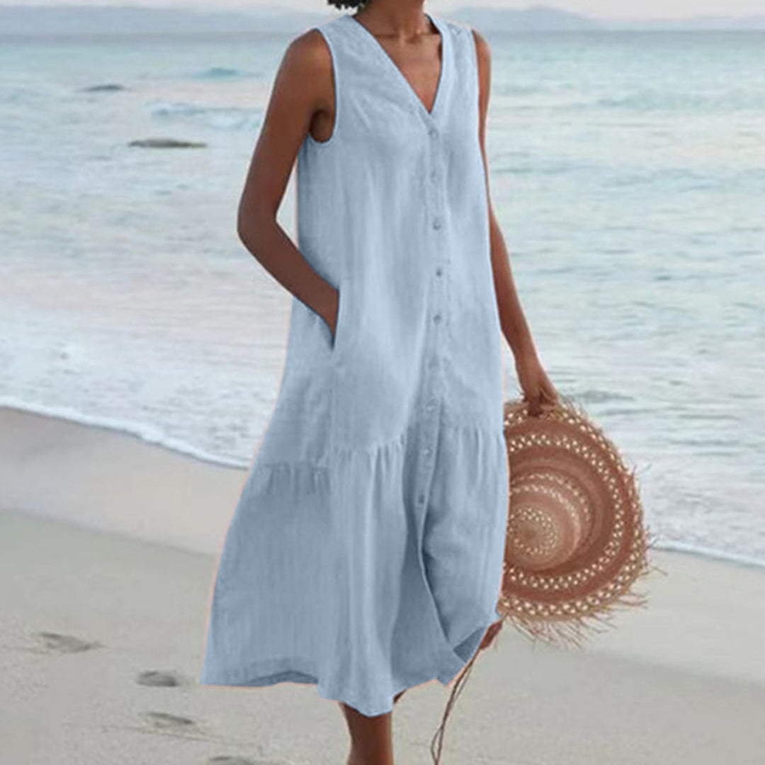 Robe midi trapèze à boutons pour femme