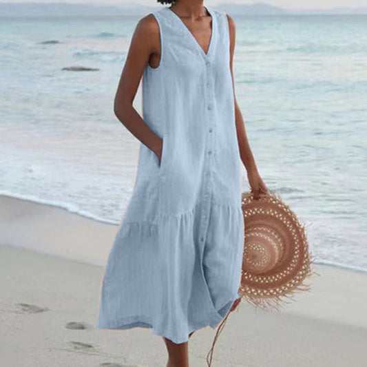 Robe midi trapèze à boutons pour femme